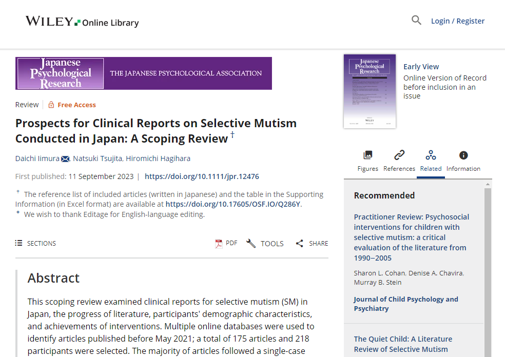 Prospects for Clinical Reports on Selective Mutism Conducted in Japan: A Scoping Review